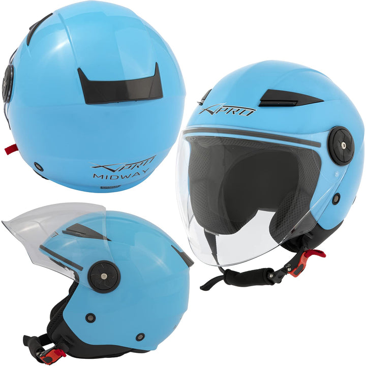Motorradhelm Jet Lange Visier Roller City ECE 22 Zertifikat Hellblau XS 53-54 cm ( XS) Hellblau, 53-