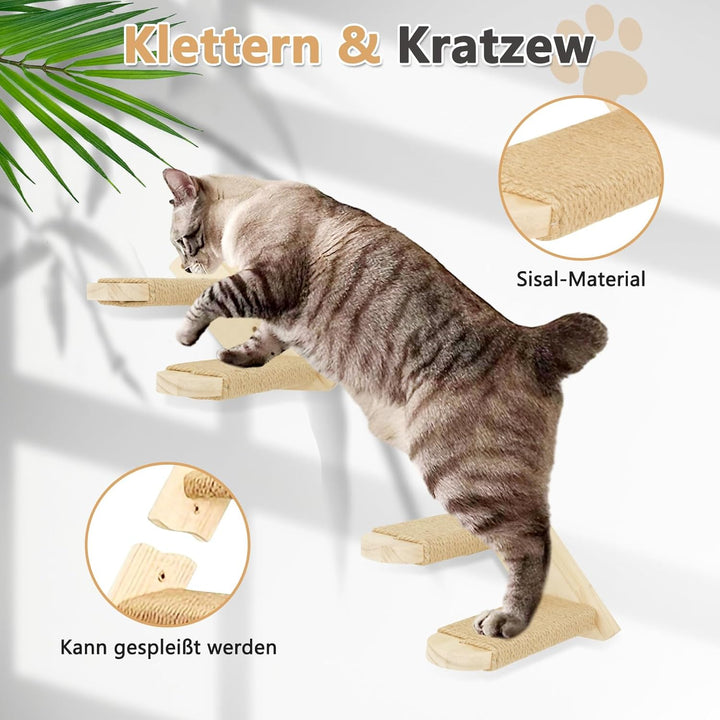 Katzen Kletterwand Set, 55cm x 46cm Katzenhängematte & Katzenwandregale & 2 Katzenleiter, 4er-Set Ka