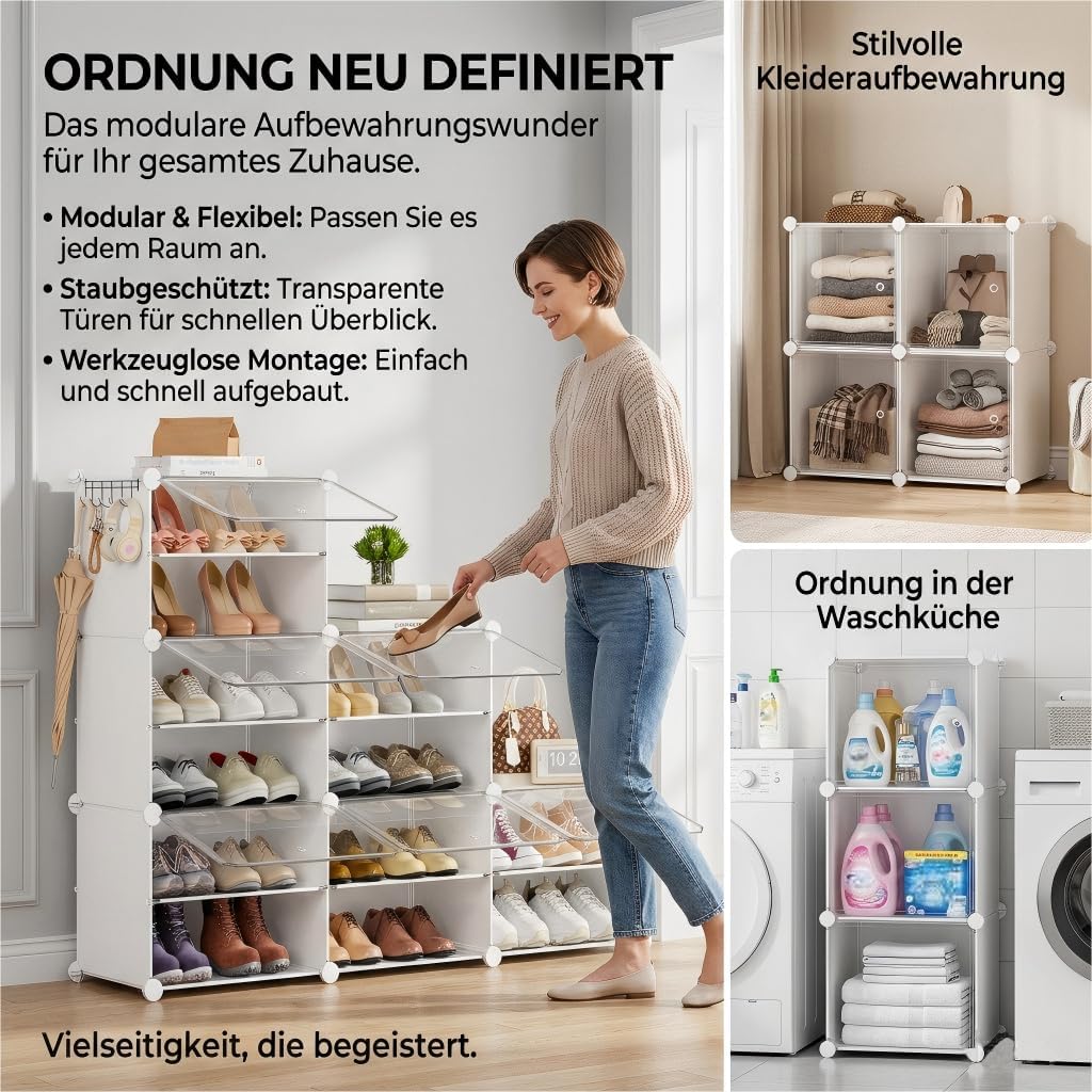 Schuhregal, Schuhschrank mit 12 Fächern, schuhregal hoch und schmal, schuhregal weiss, schuhschrank