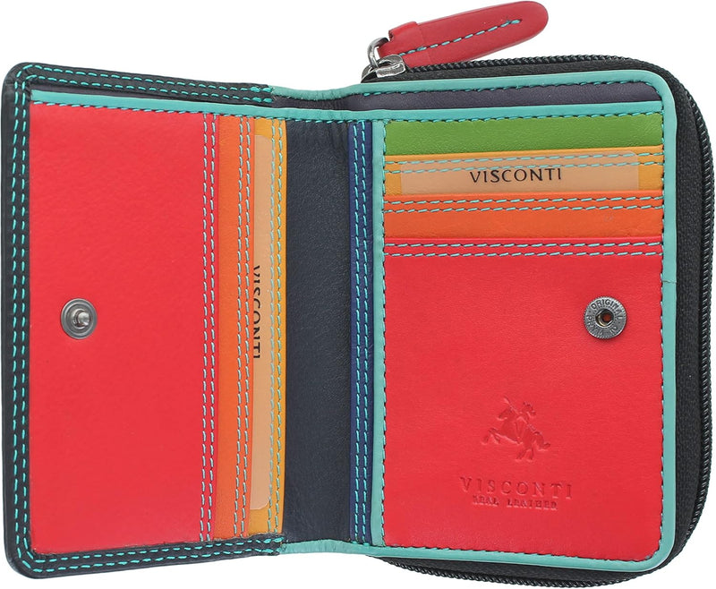 Visconti Rainbow Leder Damen Geldbörse Stil RB53 RFID Blocking, Schwarz/Rhumba, Einheitsgrösse, Schw