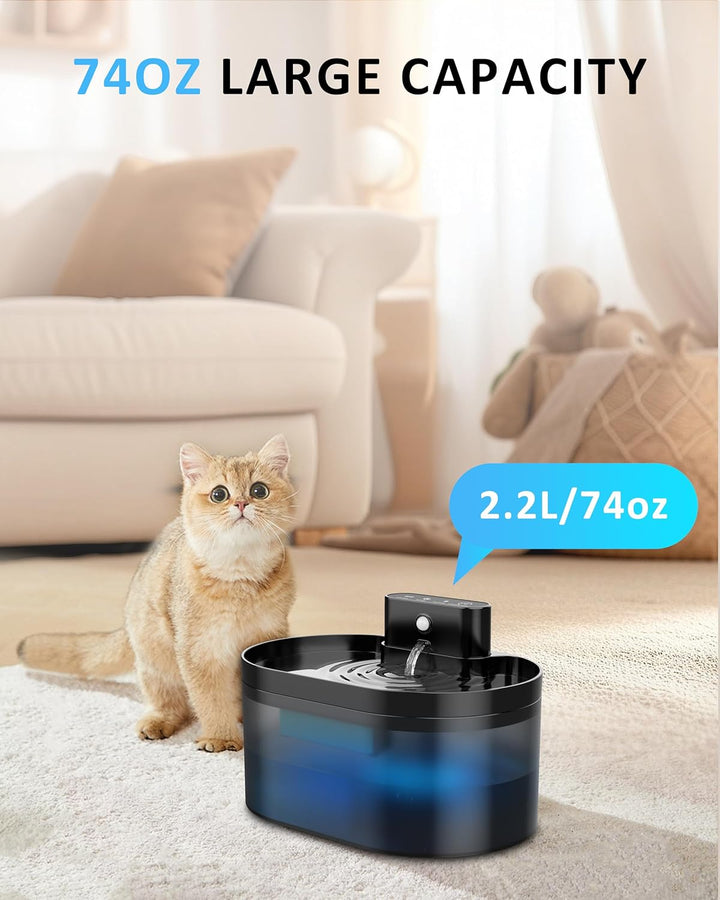 Kabelloser Katzenbrunnen: 2.2L/74oz trinkbrunnen für Katze kabellos, Automatischer Trinkbrunnen mit