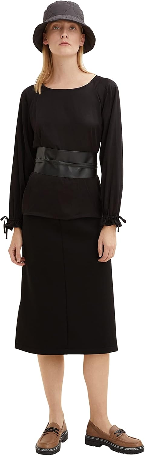 TOM TAILOR Damen Bluse mit Schleife am Ärmel 32 14482 - Deep Black, 32 14482 - Deep Black