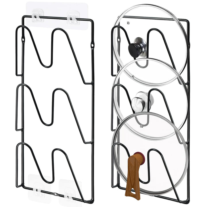 2 Pack Topfdeckel Organizer Rack, 6-Tier Topfdeckel Halter, keine Bohrung erforderlich, Sticks zu gl