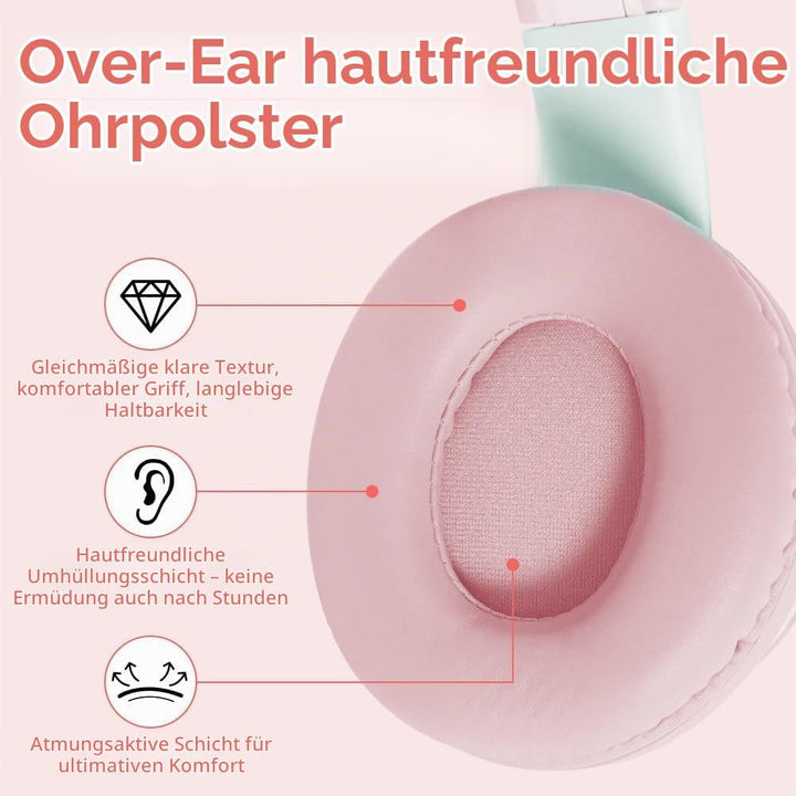 Kinder Bluetooth Kopfhörer, Katzenohr LED Lichter, Bluetooth 5.3 Stereo, Verstellbares Kopfband, 85d