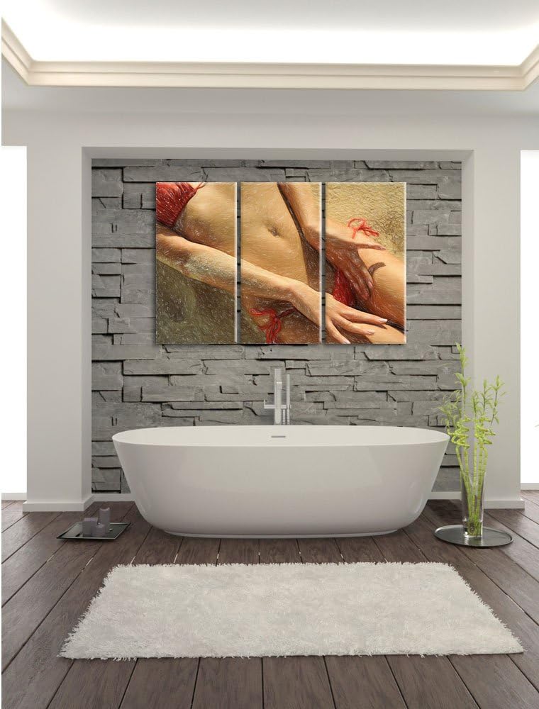 Pixxprint Sexy Frau im Bikini am Strand als Leinwandbild/Grösse: 3 Teilig (120x80) cm/Wandbild/Kunst