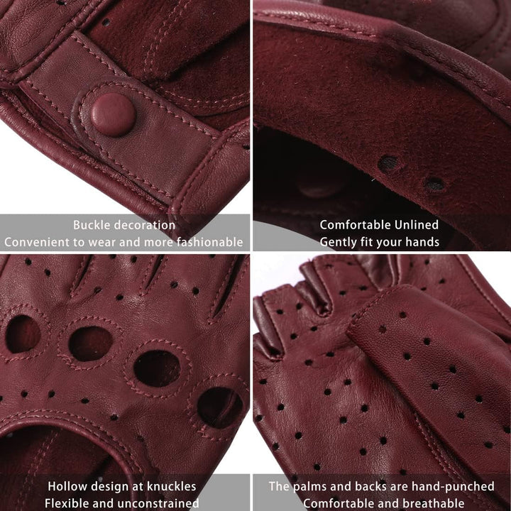 Harssidanzar Lady Fingerlose Lederhandschuhe Schaffell Single Line Half Finger GL012 M Burgund, M Bu
