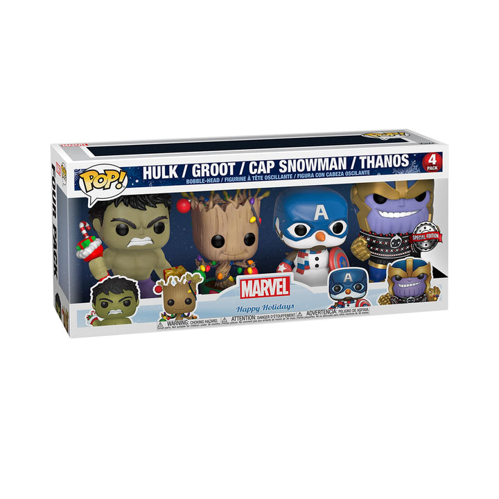 Funko Pop! Marvel: Holiday - Hulk, Groot, Captain America Snowman and Thanos - 4PK - Marvel Comics -