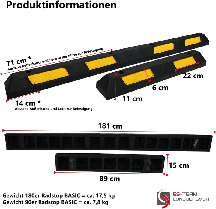 UvV Parkstopper UVP16101 Anfahrschutz Radstopp 1800 mm schwarz, gelbe Einparkhilfe Garage/Carport. P