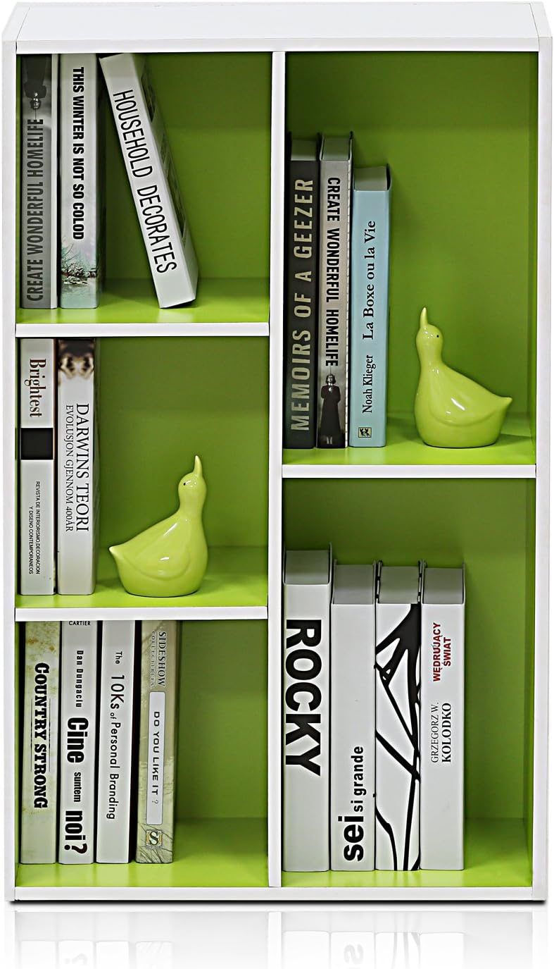 Furinno offenes Bücherregal mit 5 Fächern, holz, Weiss/Grün, 49.5 x 23.9 x 80 cm 5 Fächer Weiss/Gree