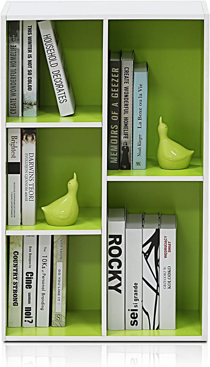 Furinno offenes Bücherregal mit 5 Fächern, holz, Weiss/Grün, 49.5 x 23.9 x 80 cm 5 Fächer Weiss/Gree