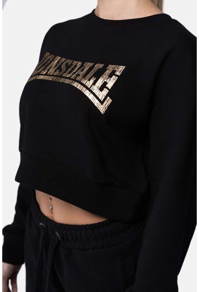Lonsdale Damen Culbokie Sweatshirt XL Kurz Black/Gold, XL Kurz Black/Gold
