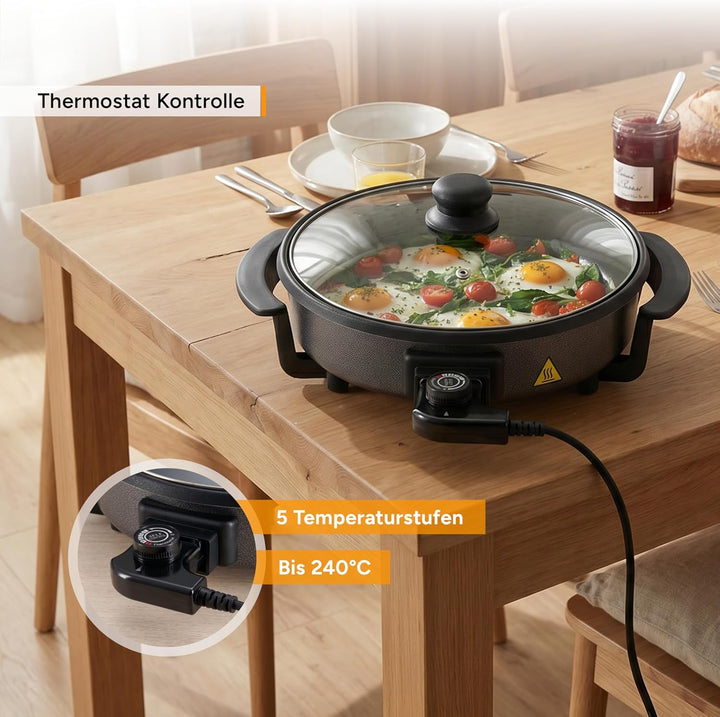 TZS First Austria - Elektrische Multipfanne 1,8L - Ø30cm - 1500W - 5 Temperatureinstellungen - 240°C