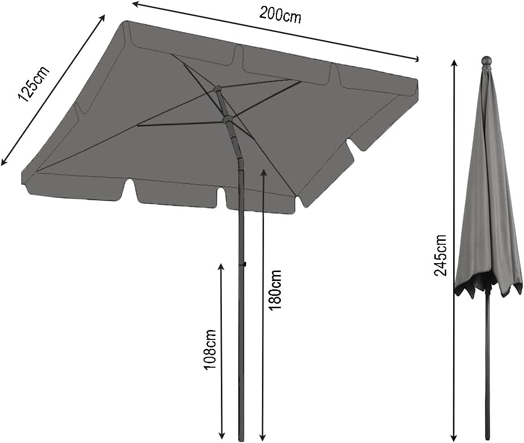 QUICK STAR Balkon Sonnenschirm 200x125cm Balkonschirm Rechteckig Knickbar Taupe Gartenschirm UV 50
