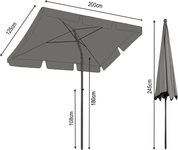 QUICK STAR Balkon Sonnenschirm 200x125cm Balkonschirm Rechteckig Knickbar Taupe Gartenschirm UV 50