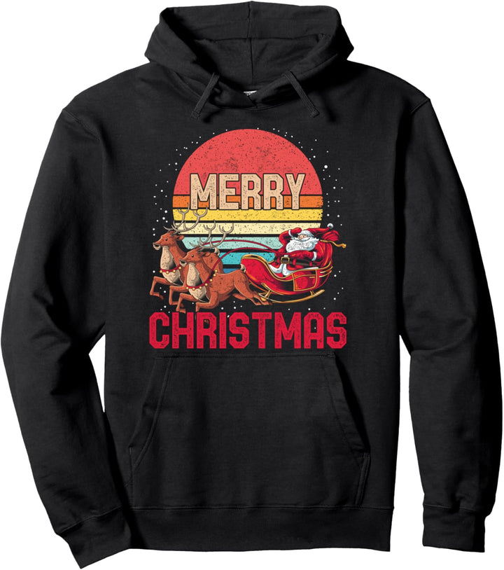 Rentier Schlitten Frohe Weihnachten Weihnachtsmann Pullover Hoodie