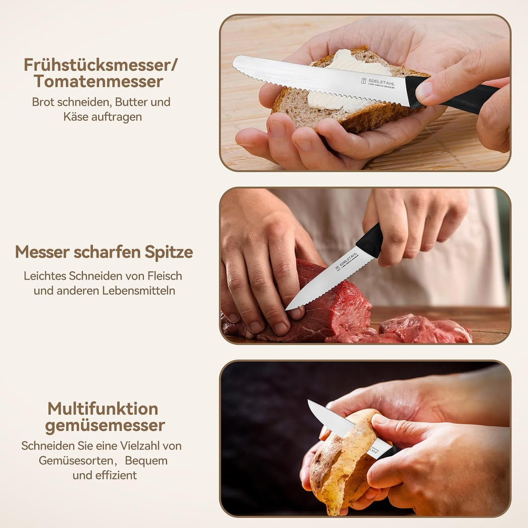Gemüsemesser-Set,6-teilig,Multifunktionales Messer,Tomatenmesser,Ergonomischer Griff,Superscharfes K