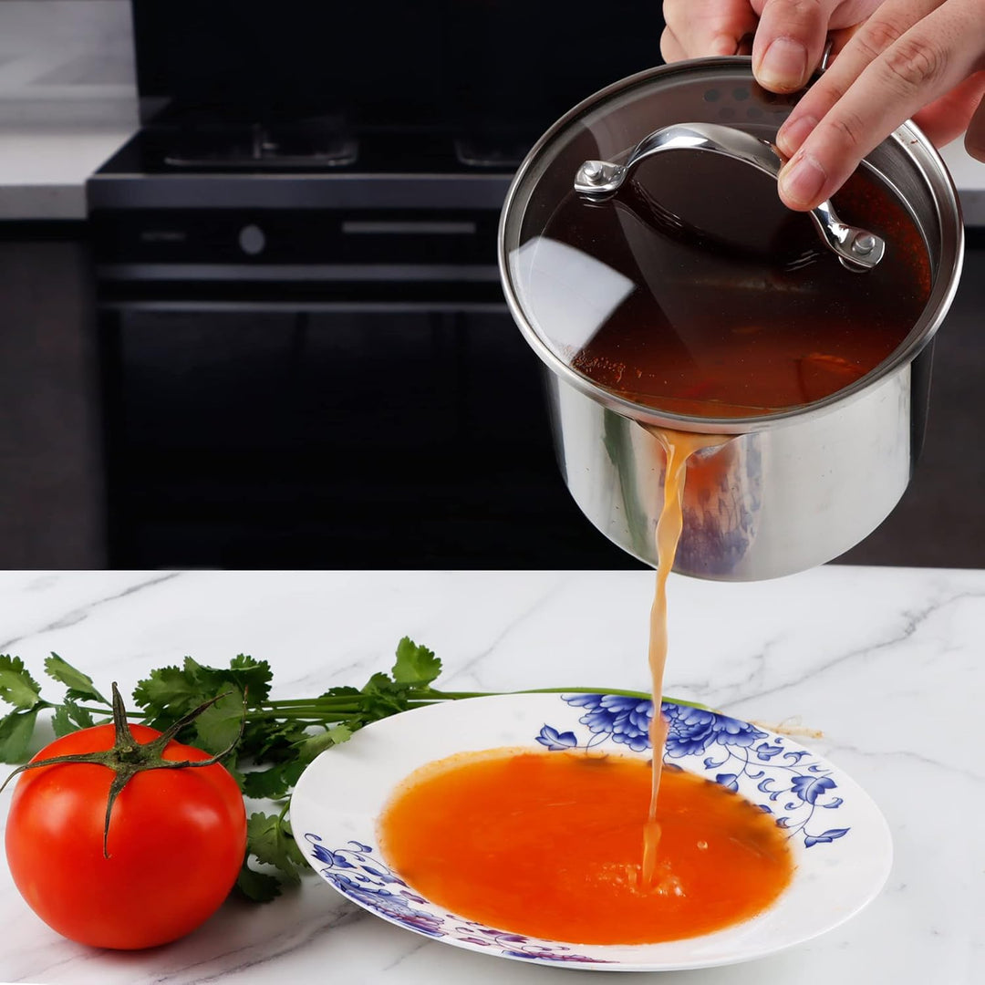 Edelstahl-Kochtopf mit Glasdeckel, Mehrzweck-Saucenpfanne mit Siebdeckel und Ausgiesser zum Kochen v