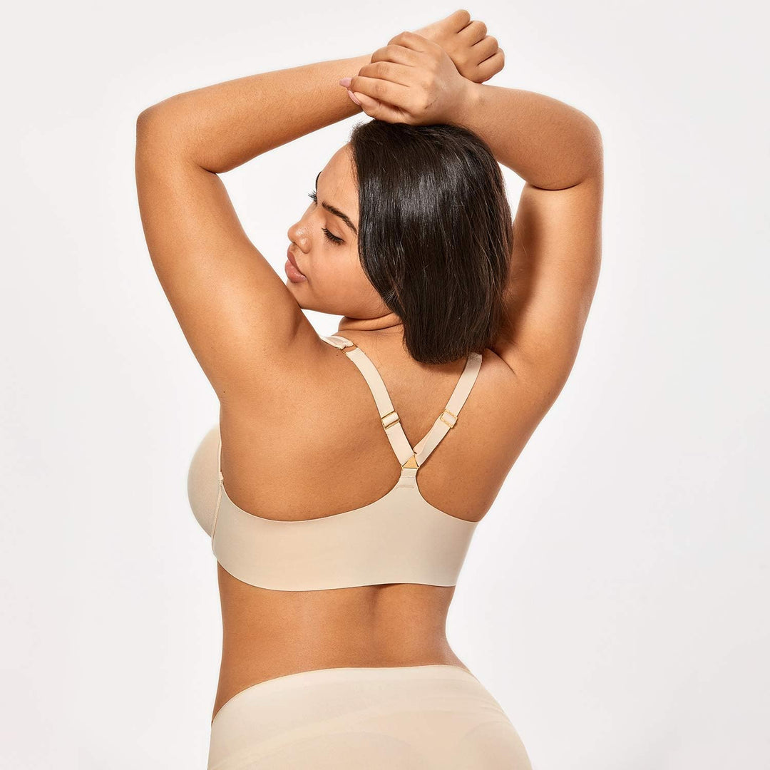AISILIN Damen Vorderverschluss Racerback BH - Bügel, mit Leicht Gepolsterte 90E Beige, 90E Beige