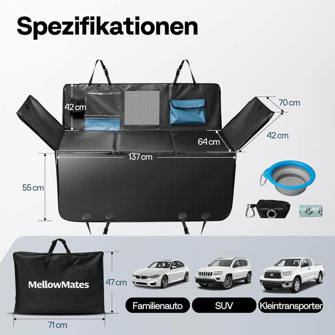 Hundedecke für Auto Rückbank Hundesitzbezug mit Harter Unterseite inkl. Seitenschutz und Sichtfenste