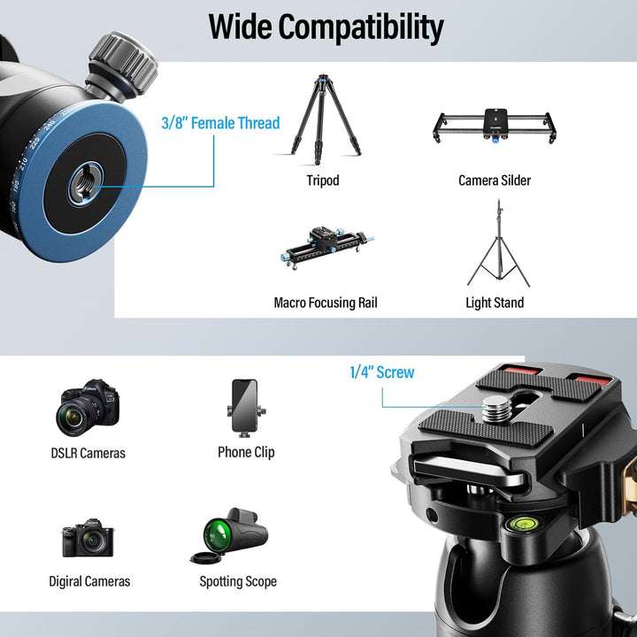 SIRUI KS-5 Kugelkopf Low Profile für Stativ, 29 mm 360° Panorama Aluminium Stativkopf für Kamera, Ca