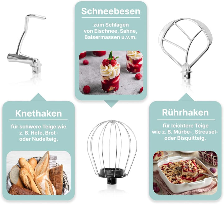 Bomann® Retro Küchenmaschine zum backen | Knetmaschine 5L |starker 1100W Motor | Teigmaschine inkl.