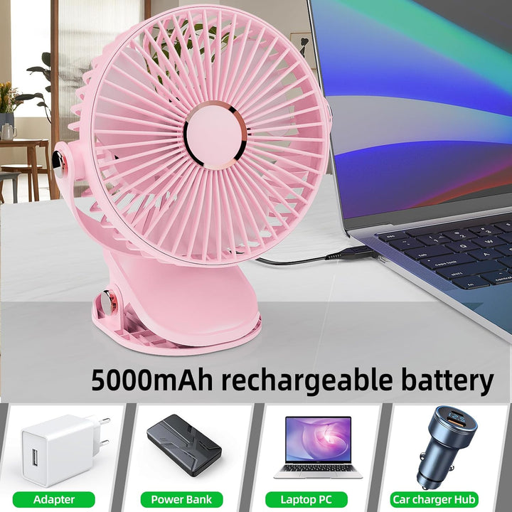 Clip Ventilator Klein Tischventilator USB Ventilator Leise, 5000mAh Mini Ventilator USB-Ventilatoren