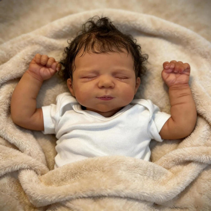 Zero pam Reborn Baby Vollsilikon Lebensecht Mädchen, 48 cm Schwarze Reborn Puppe Mit Haaren, Lebense