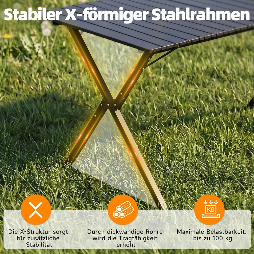 HAUSPROFI Campingtisch Klappbar 120x70x70cm Gross für 4-6 Personen, Klapptisch Aluminium 100 kg Bela