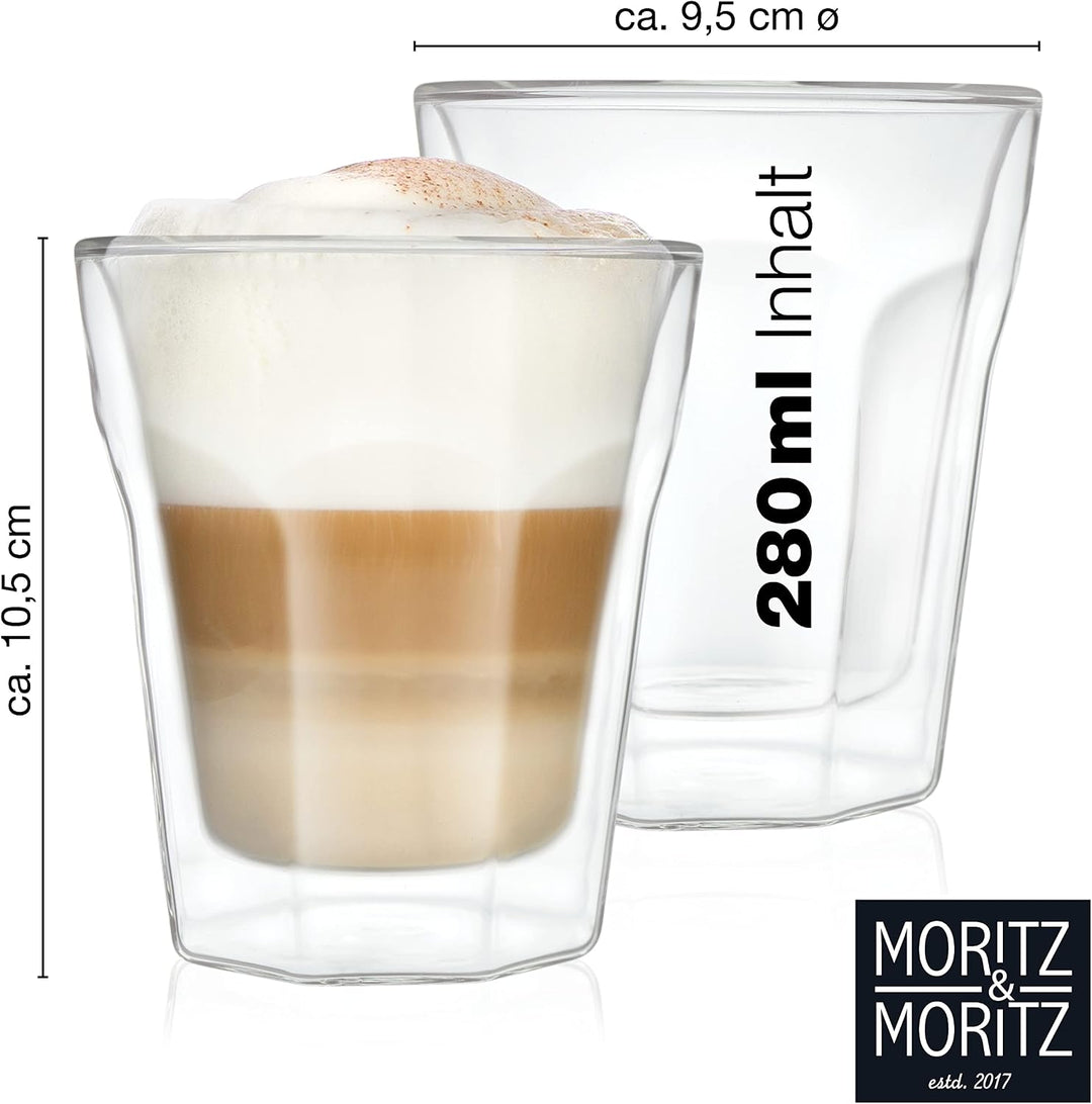 Moritz &amp; Moritz Gläser Set 4 x 280 ml Cappuccino Gläser Doppelwandig 280ml – Doppelwandige Gläser fü