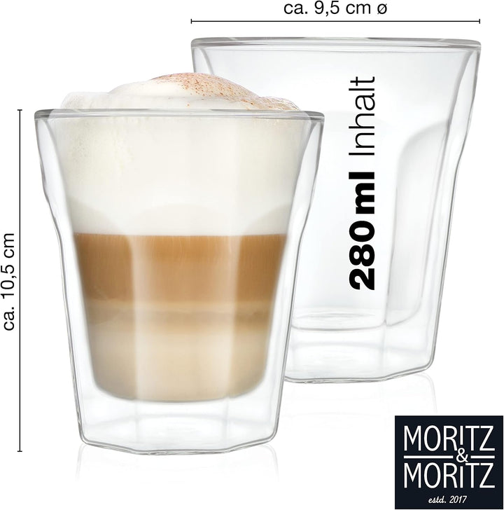 Moritz &amp; Moritz Gläser Set 4 x 280 ml Cappuccino Gläser Doppelwandig 280ml – Doppelwandige Gläser fü