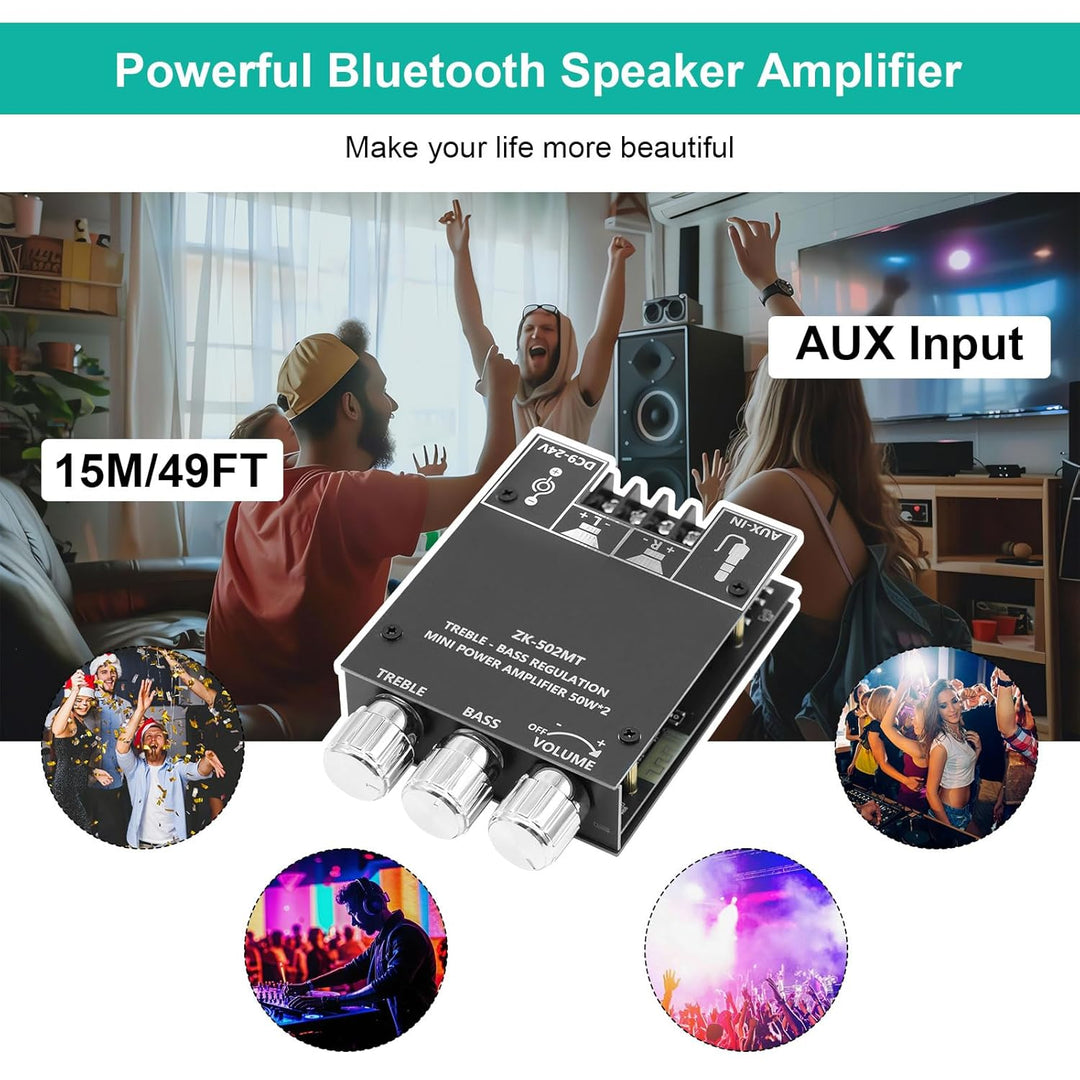 ZK-502T Bluetooth 5.0 Verstärker Hifi Stereo 2x50W, Verstärker mit Bluetooth für Lautsprecher, AUX B