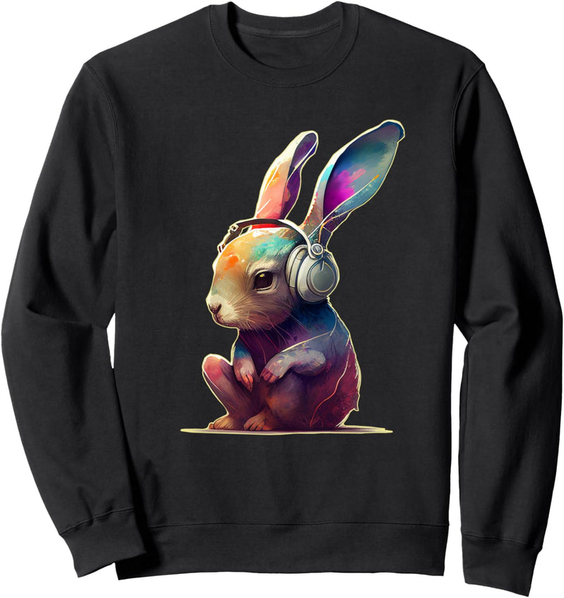 Bunter Hase Kopfhörer DJ Musiker Sweatshirt