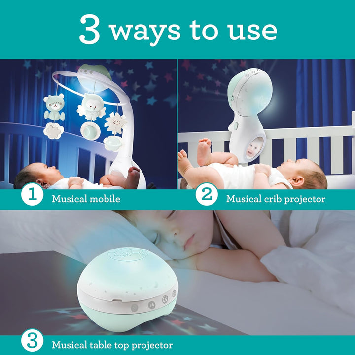 Infantino 3-in-1 Projektor Musik-Mobile, Umwandelbares Mobile, Lichtprojektor für Tisch & Kinderbett