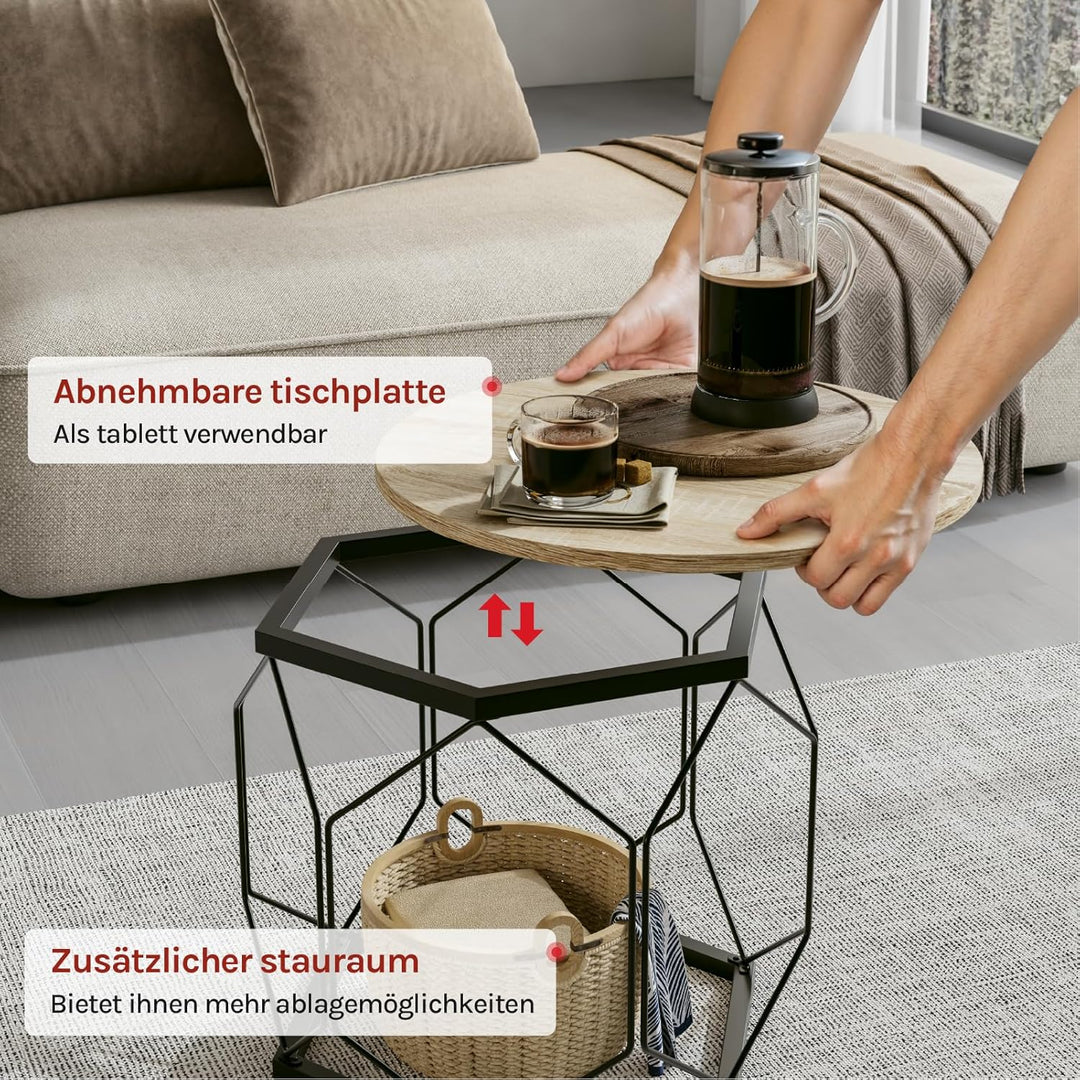 WOLTU Couchtisch 2er Set, Beistelltisch mit runder Tischplatte, Sofatisch mit hohlem Metallrahmen, W
