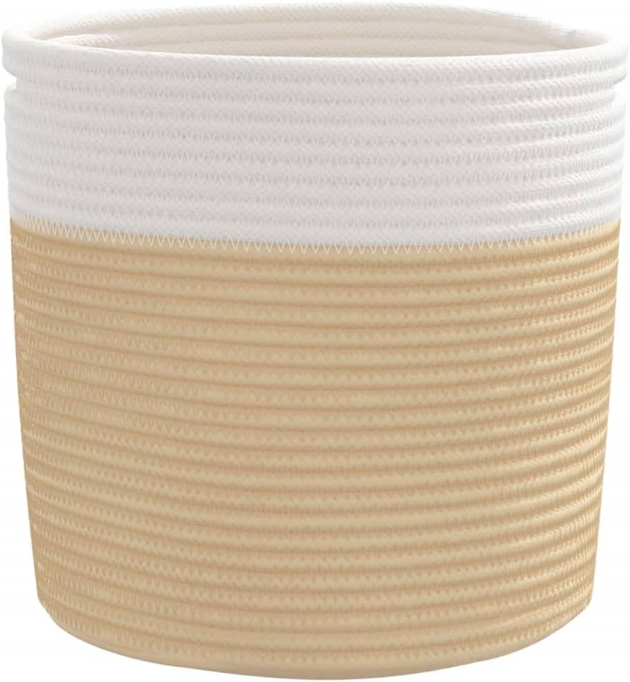 2er Set Aufbewahrungskörbe Beige Weiss, Faltbare Baumwollkörbe für Kinderzimmer, Spielzeugkorb Ø28x2
