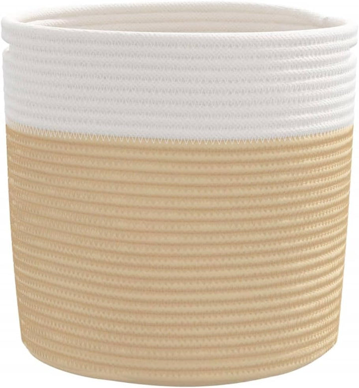 2er Set Aufbewahrungskörbe Beige Weiss, Faltbare Baumwollkörbe für Kinderzimmer, Spielzeugkorb Ø28x2