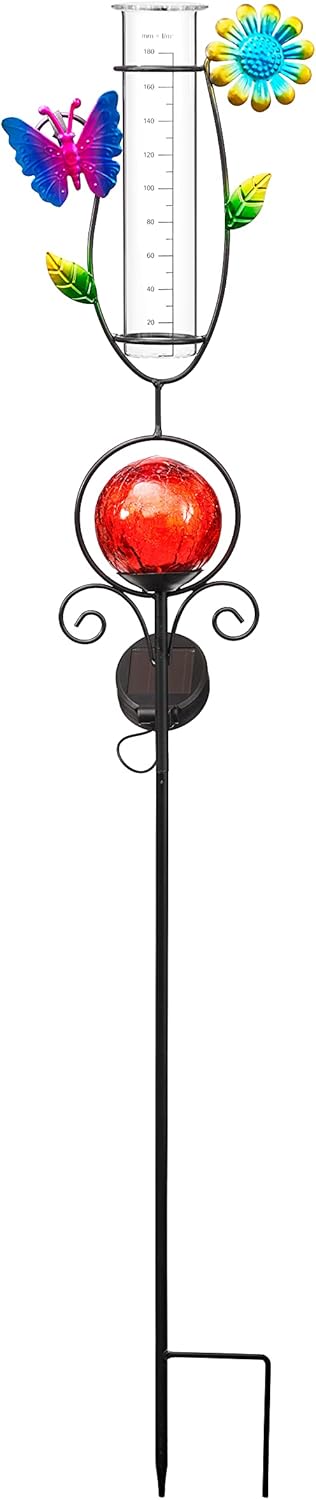 Bonetti Regenmesser mit LED Beleuchtung für den Garten, 2-in-1 Funktion, Metall-Erdspiess, farbige G