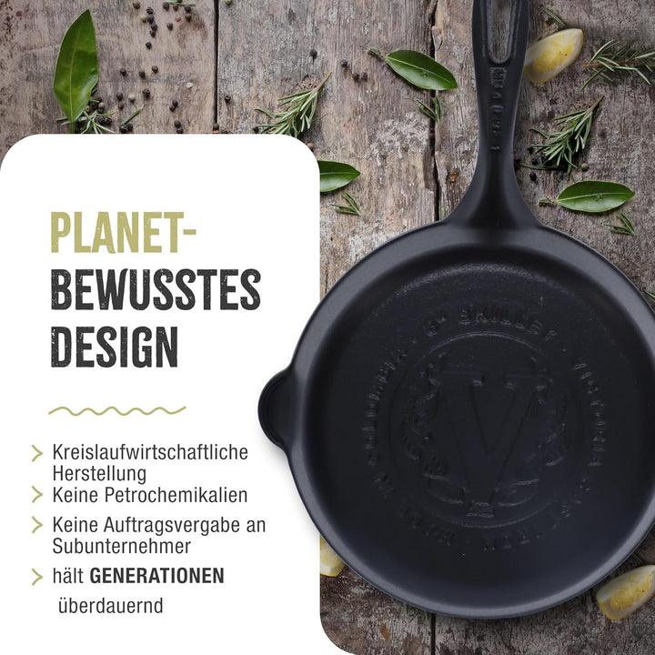 VICTORIA Bratpfanne Gusseisenpfanne Eingebrannte, Induction 20cm Geeignet für Feuer, Grill, Backofen