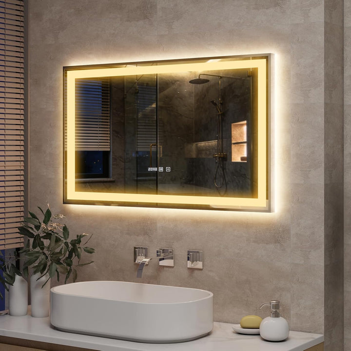 YU YUSING Badspiegel mit Beleuchtung 100x60cm Badezimmerspiegel mit Beschlagfrei 3 Lichtfarbe Dimmba