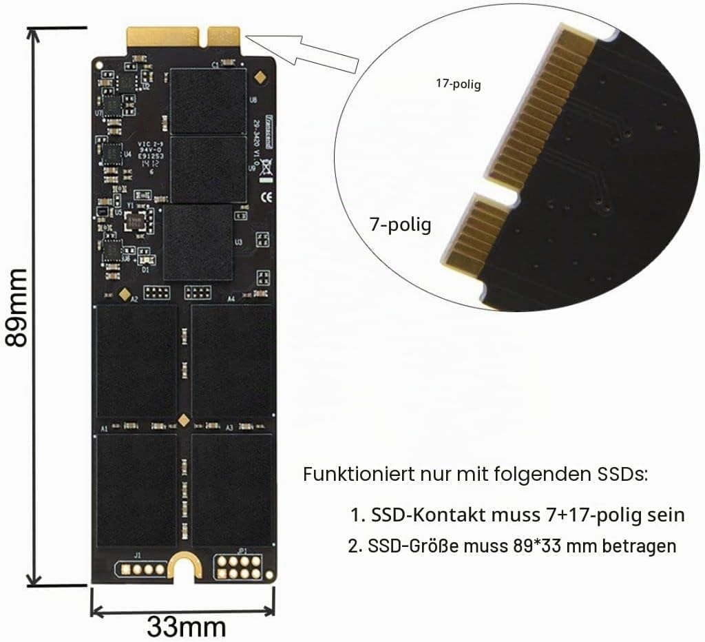chenyang 7+17Pin SSD auf 2.5" SATA 22Pin Adapter für A1425 A1398 MC975 MC976 MD212 MD213 ME662 ME664