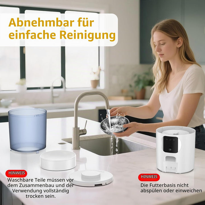 Futterautomat Katze 5L mit Kamera für Trockenfutter, WiFi APP-Steuerung | HD Bewegungserkennung &amp; Fa