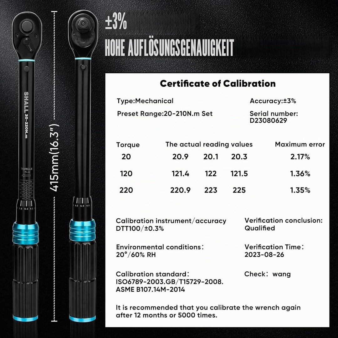 Shall 7-Piece 1/2" Torque Wrench Set, (20-220Nm), Suitable for car and motorcycle maintenance,With e