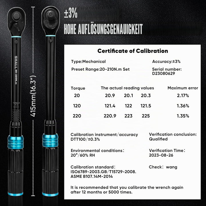Shall 7-Piece 1/2" Torque Wrench Set, (20-220Nm), Suitable for car and motorcycle maintenance,With e