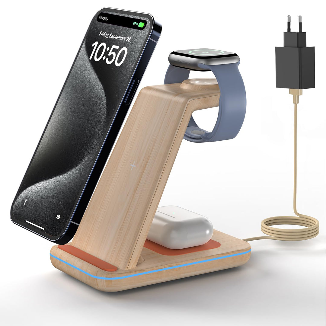 GEEKERA Wireless Charger, 3 in 1 Induktive Ladestation für iPhone 16/15/14/13/12/11/Pro Max, Ladesta