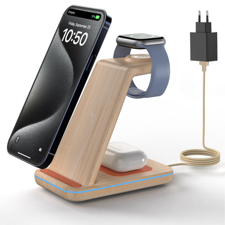 GEEKERA Wireless Charger, 3 in 1 Induktive Ladestation für iPhone 16/15/14/13/12/11/Pro Max, Ladesta