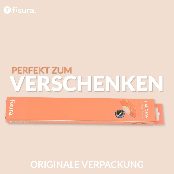 FISURA – Pfirsich-oranger Handfächer Moderner und lustiger Holzfächer. Origineller Fächer für den So