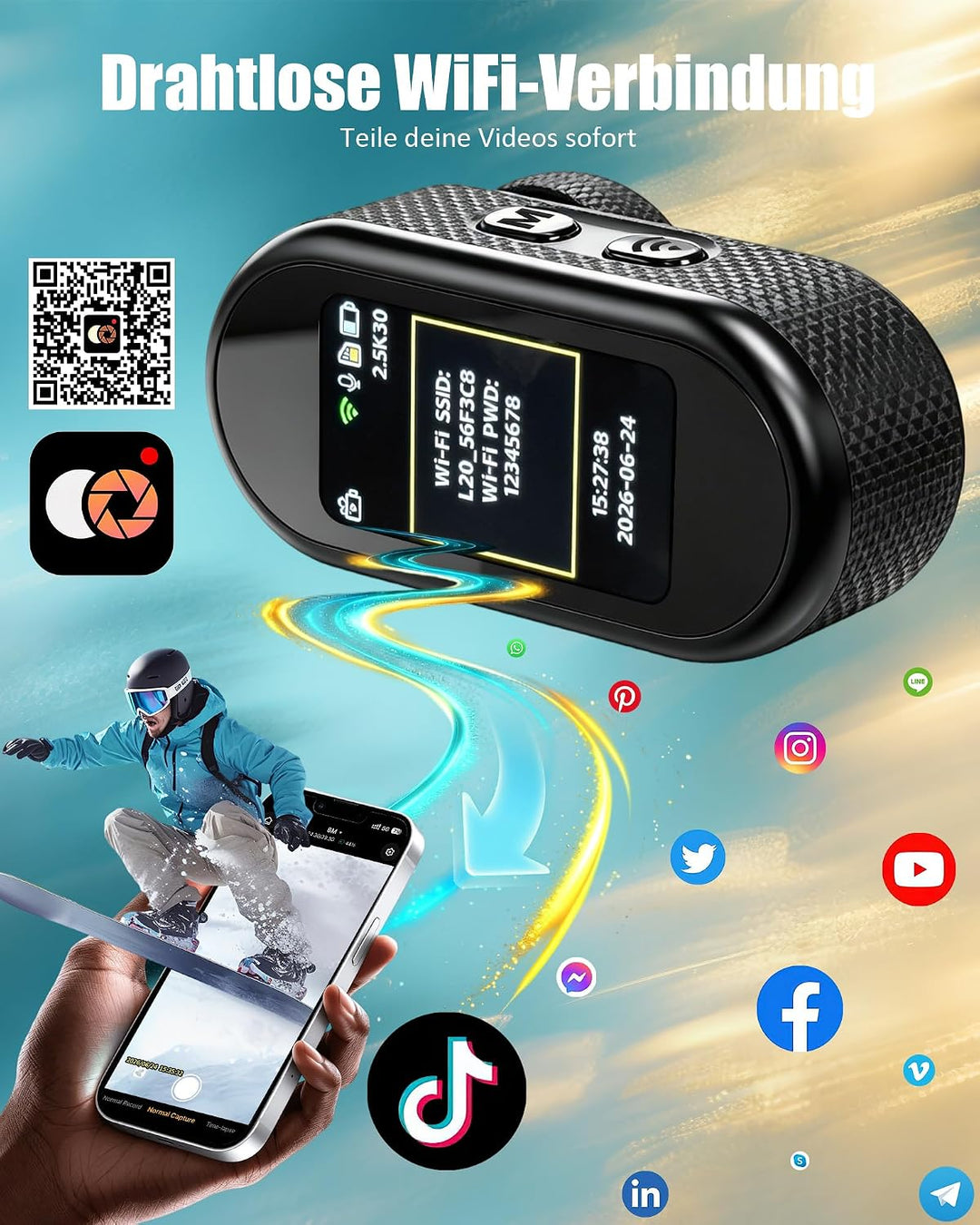 Mini Action Cam 4K, 1,47 Zoll Display Vlog Kamera, BodyCam Körperkamera mit WLAN, 140° Weitwinkel Mo