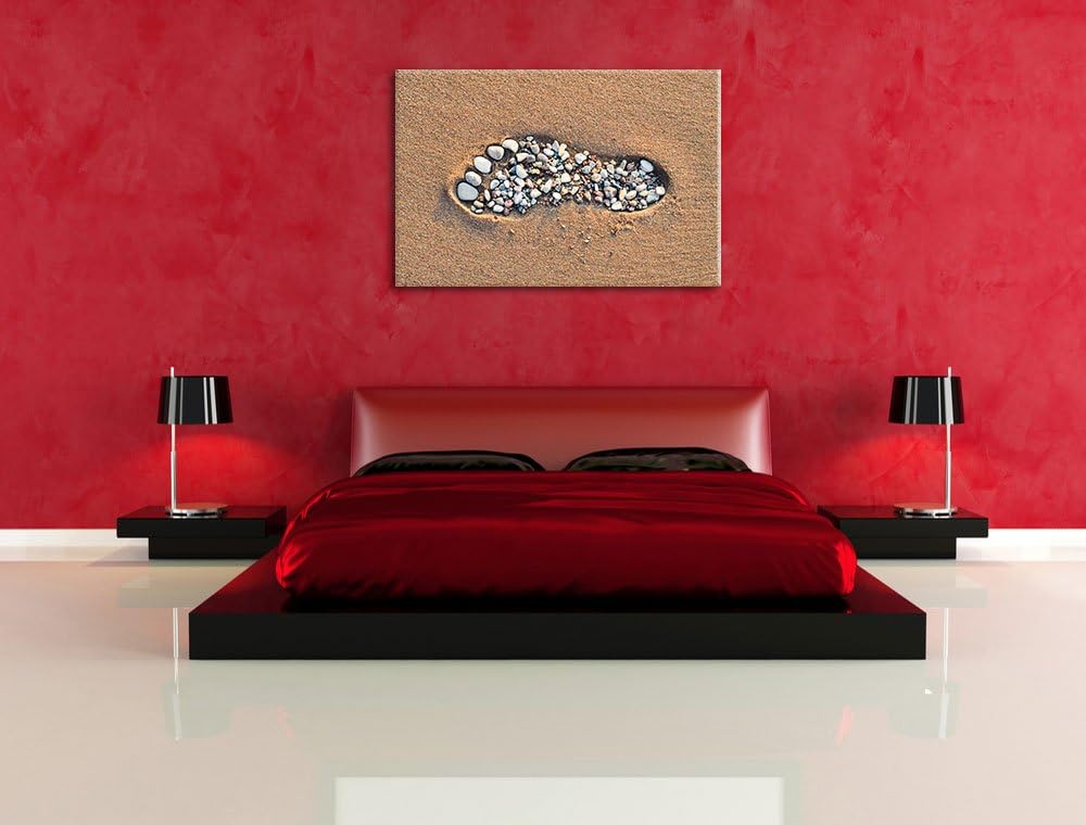 Fussabdruck im Sand, Format: 100x70 auf Leinwand, XXL riesige Bilder fertig gerahmt mit Keilrahmen,