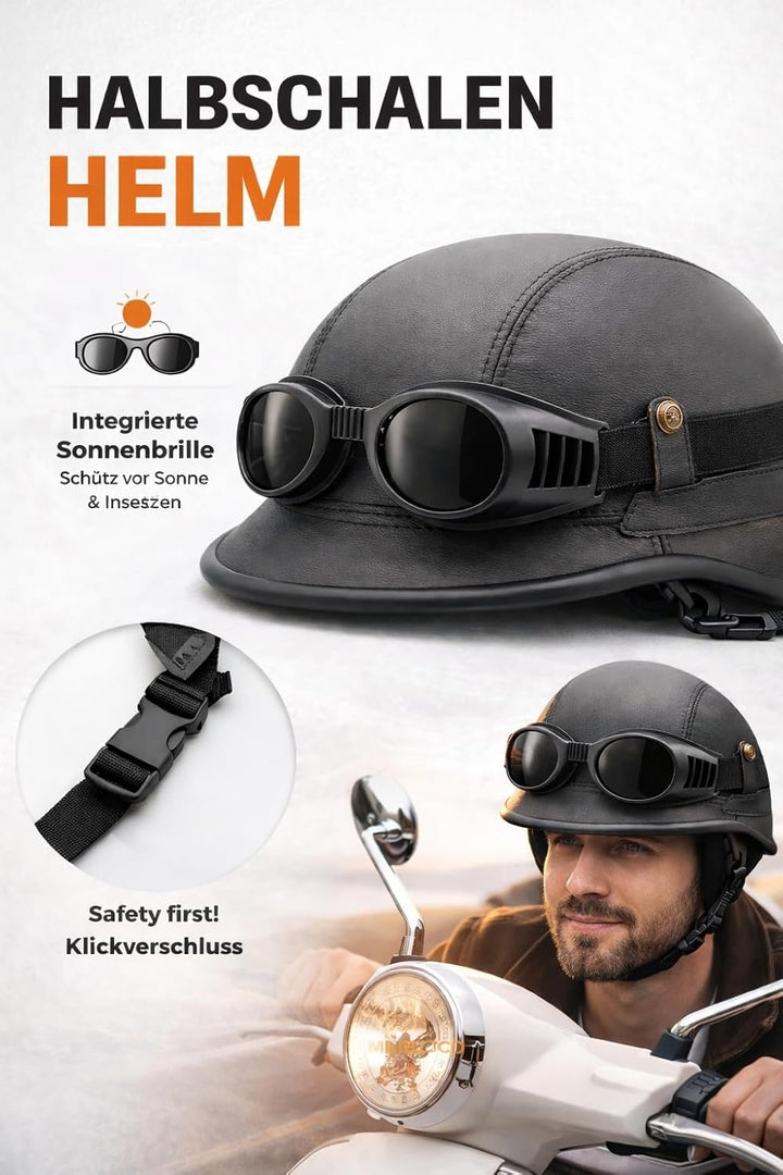 Mienloco Motorrad Jet Helm Harley Chopper Militär Halbschale Biker Mofa Roller Wehrmacht H1 L, H1 L