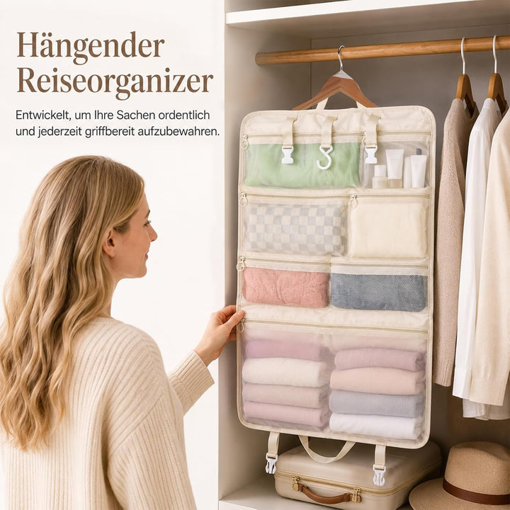 7-in-1 Packing Cubes Koffer Organizer, Hängender Reiseorganizer, Beige